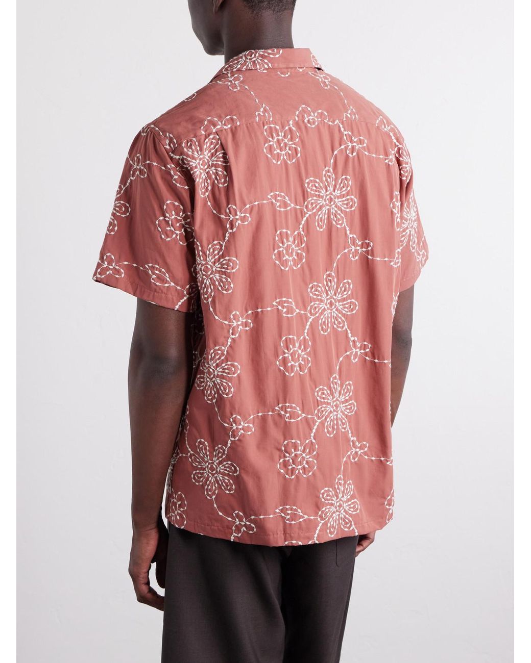 Portuguese Flannel Pink Compota Embroidered Cotton-Blend Shirt for men