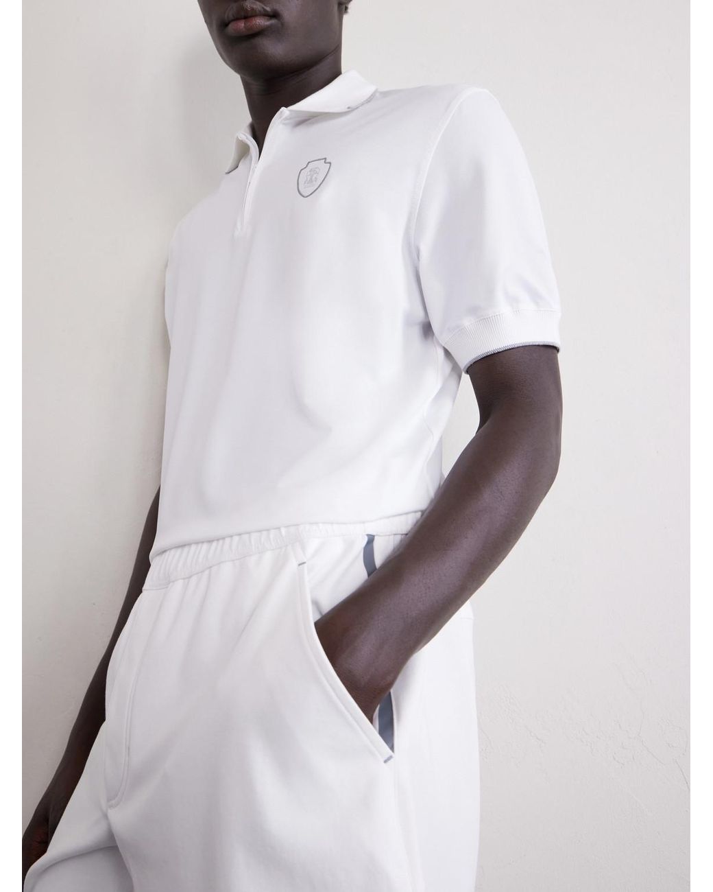Brunello Cucinelli White Logo-Appliquéd Jersey Polo Shirt for men