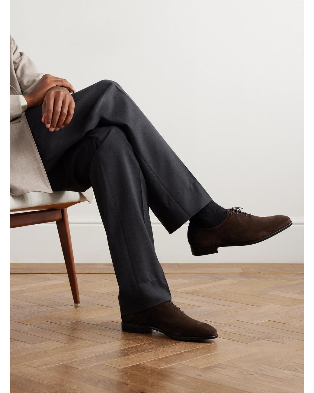 George Cleverley Brown Merlin Whole-Cut Suede Oxford Shoes for men