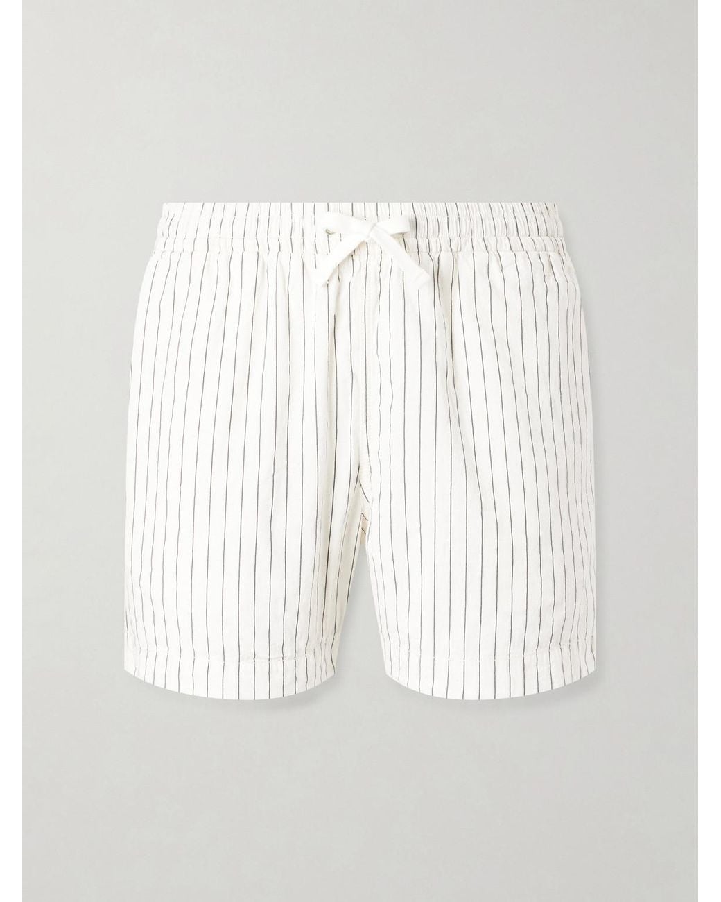 Drake's White Straight-Leg Striped Cotton And Linen-Blend Drawstring Shorts for men
