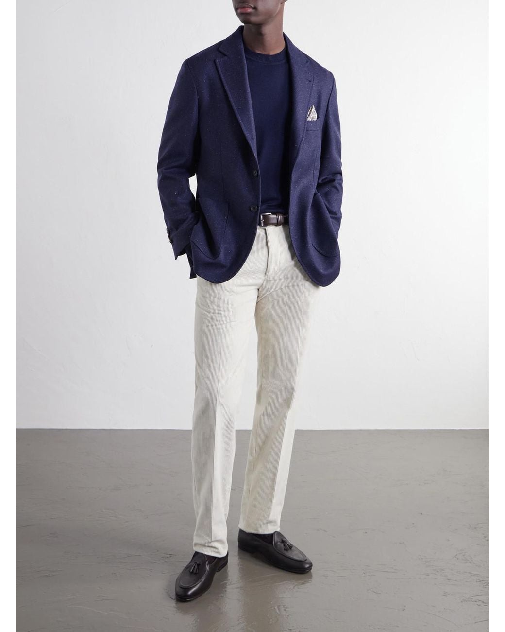 Rubinacci Blue Darted Flecked Wool-Herringbone Suit Jacket for men
