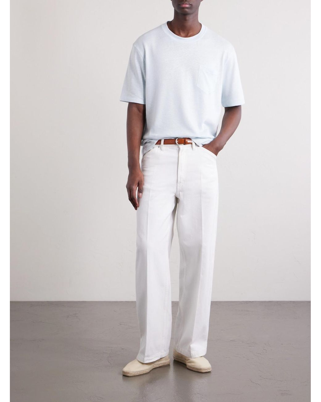 Mr P. Blue Linen And Organic Cotton-Blend T-Shirt for men
