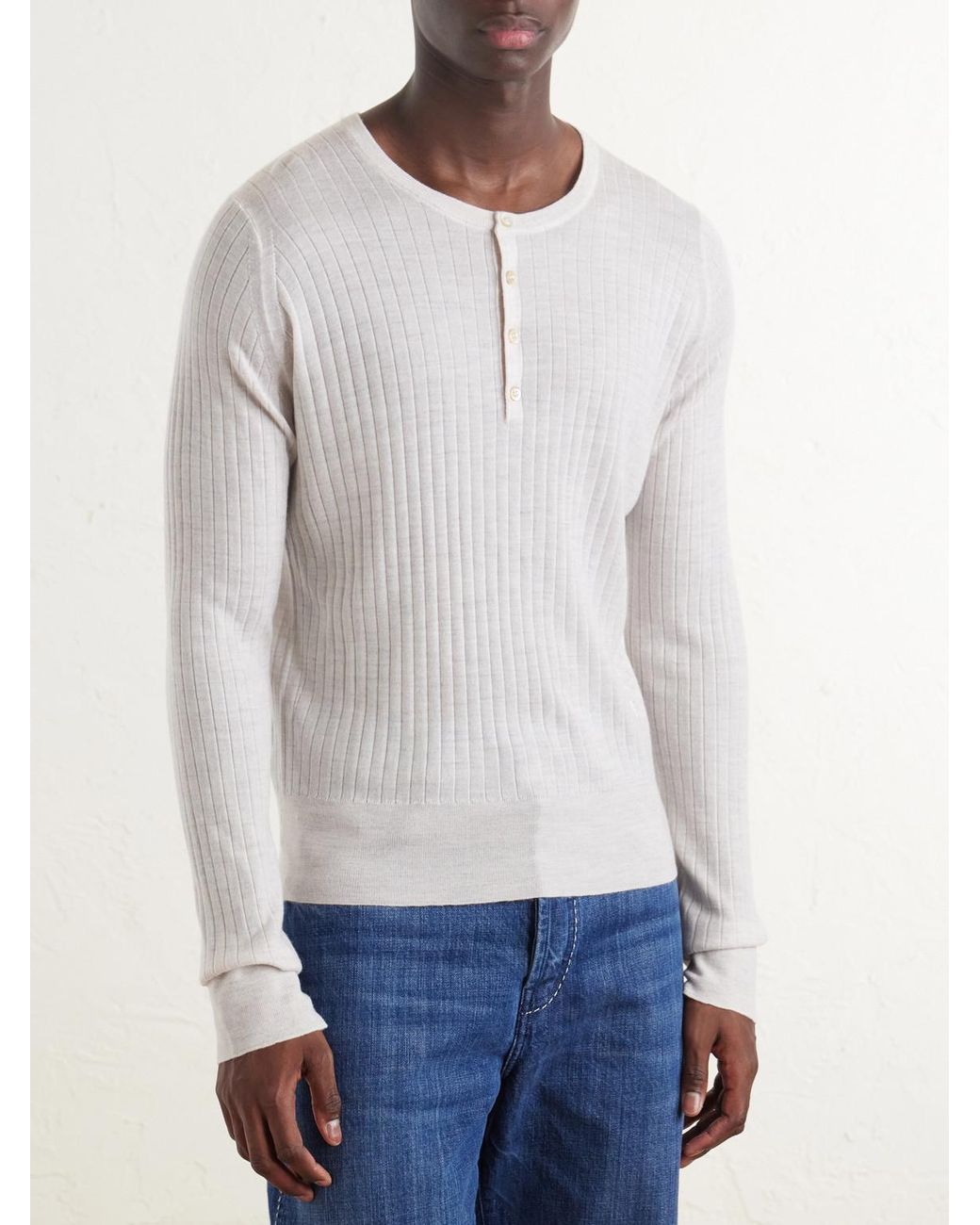 Wales Bonner White Nile Ribbed Wool Henley T-Shirt for men