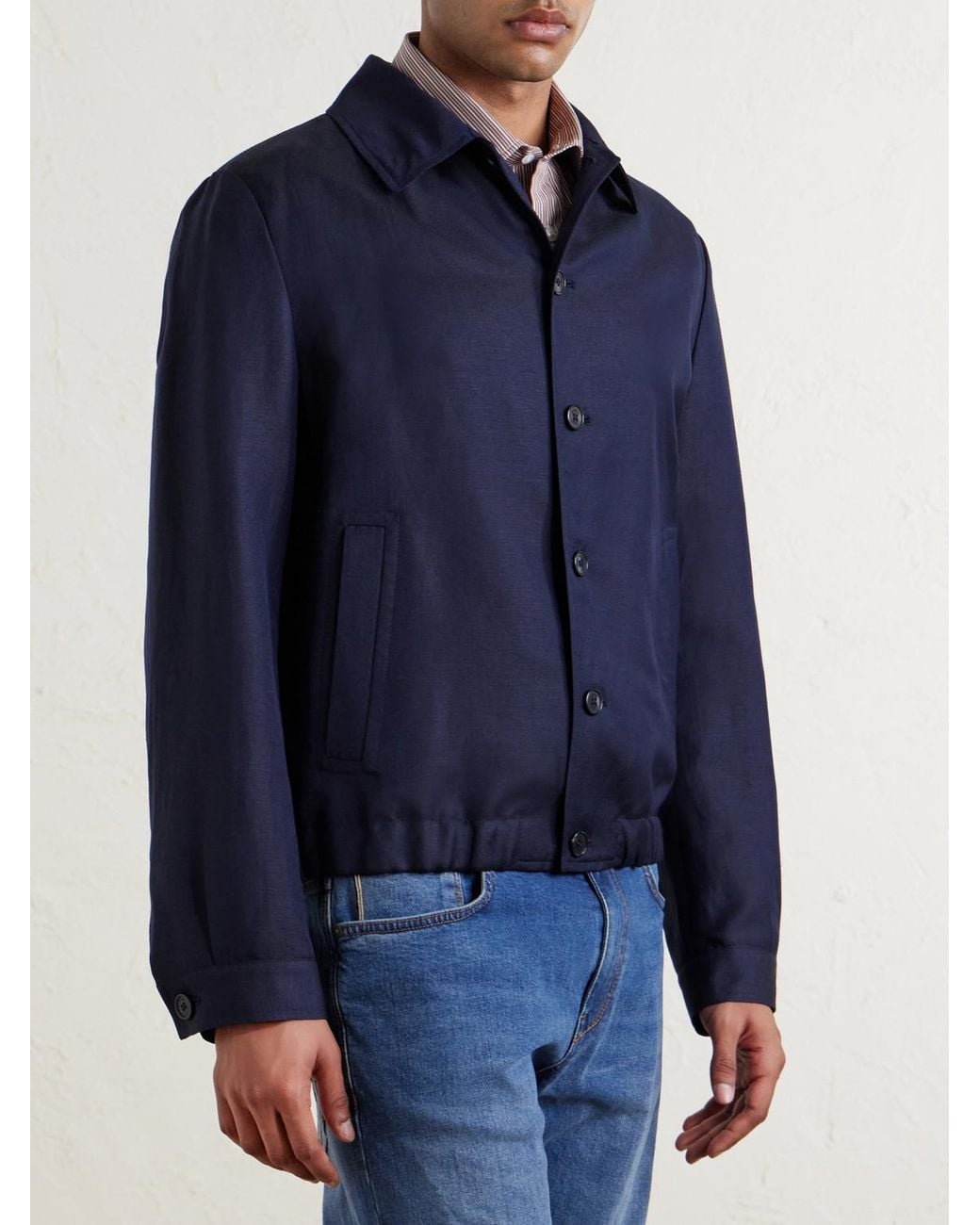 Slowear Blue Wool And Linen-blend Bomber for men