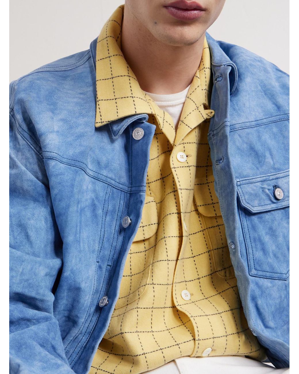 Visvim Yellow Carrow Convertible-Collar Checked Wool Shirt for men