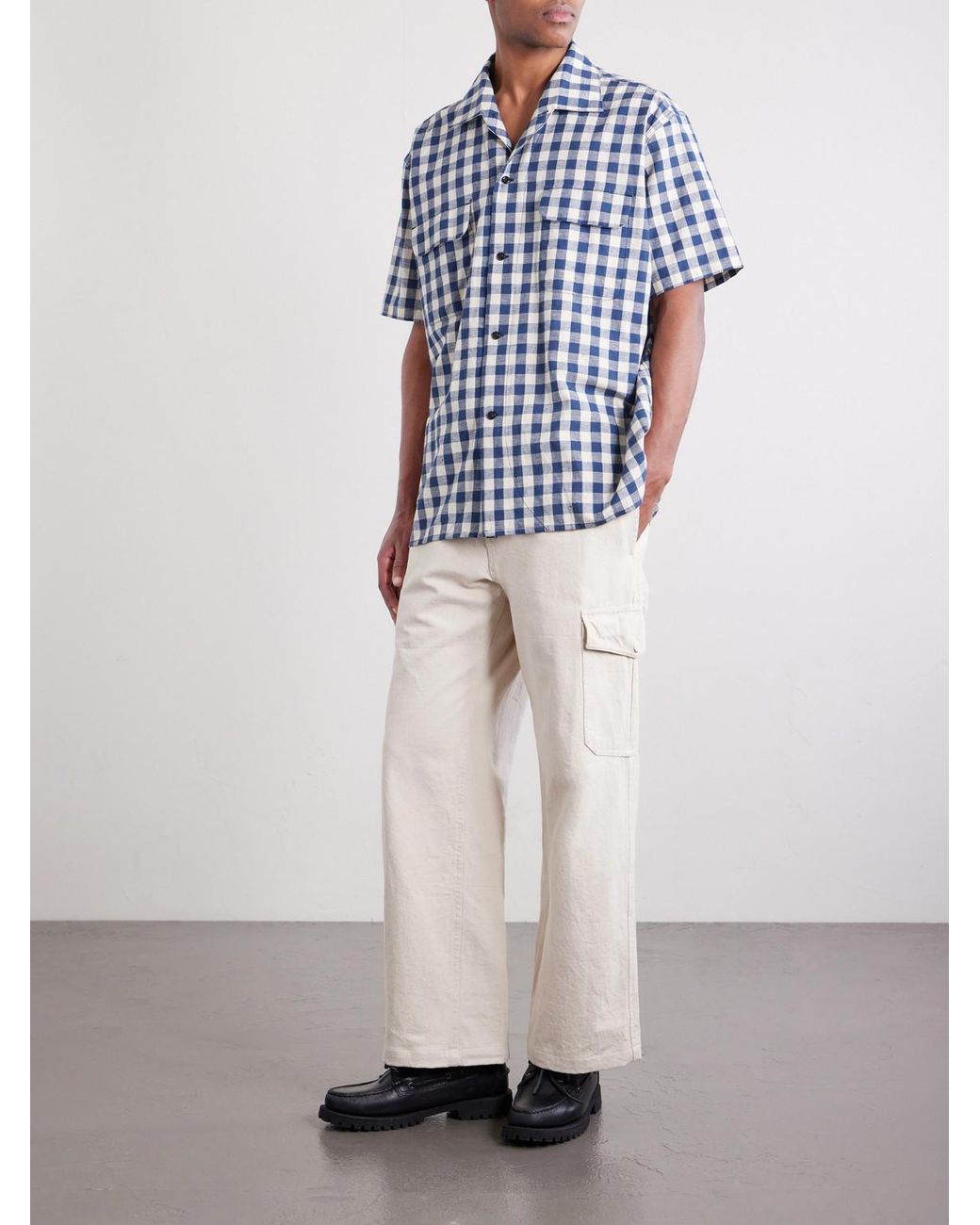 Monitaly Blue Milano Gingham Cotton And Linen-Blend Shirt for men