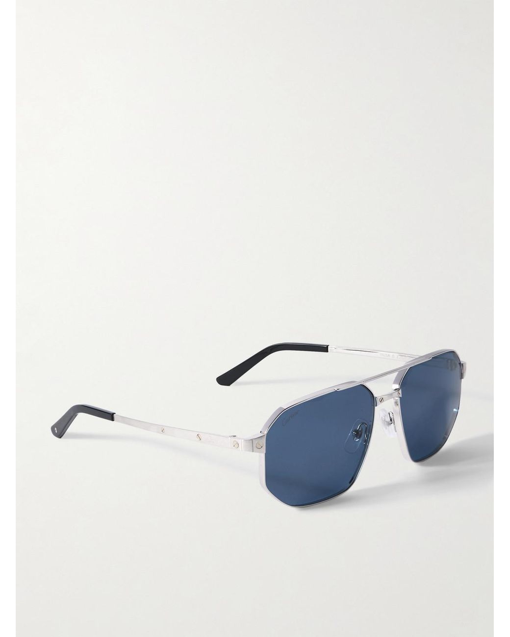 Cartier Blue Santos De Cartier Double-Bridge Aviator-Style And-Tone Sunglasses for men