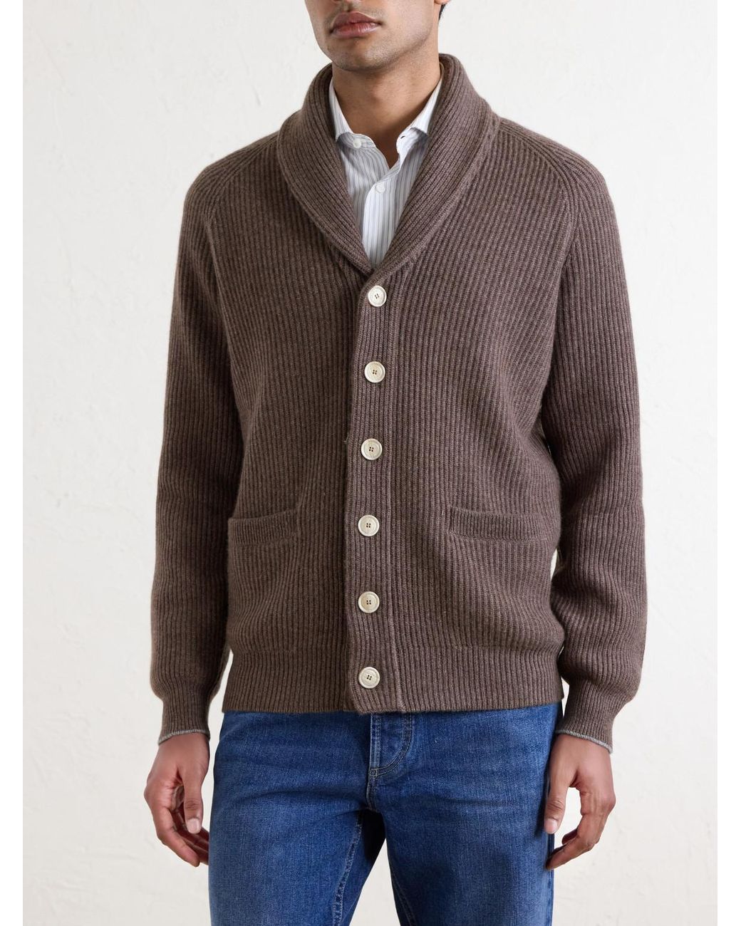 Brunello Cucinelli Brown Cashmere Cardigan for men