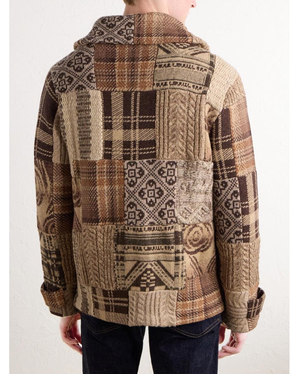RRL Brown Shawl-Collar Patchwork Wool-Blend Cardigan for men