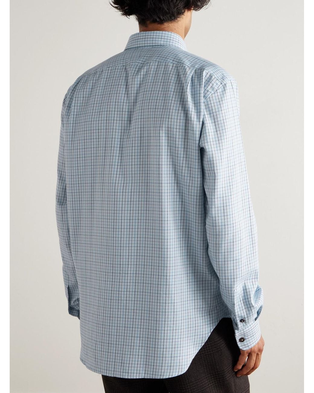 James Purdey & Sons Blue Checked Cotton And Cashmere-Blend Shirt for men