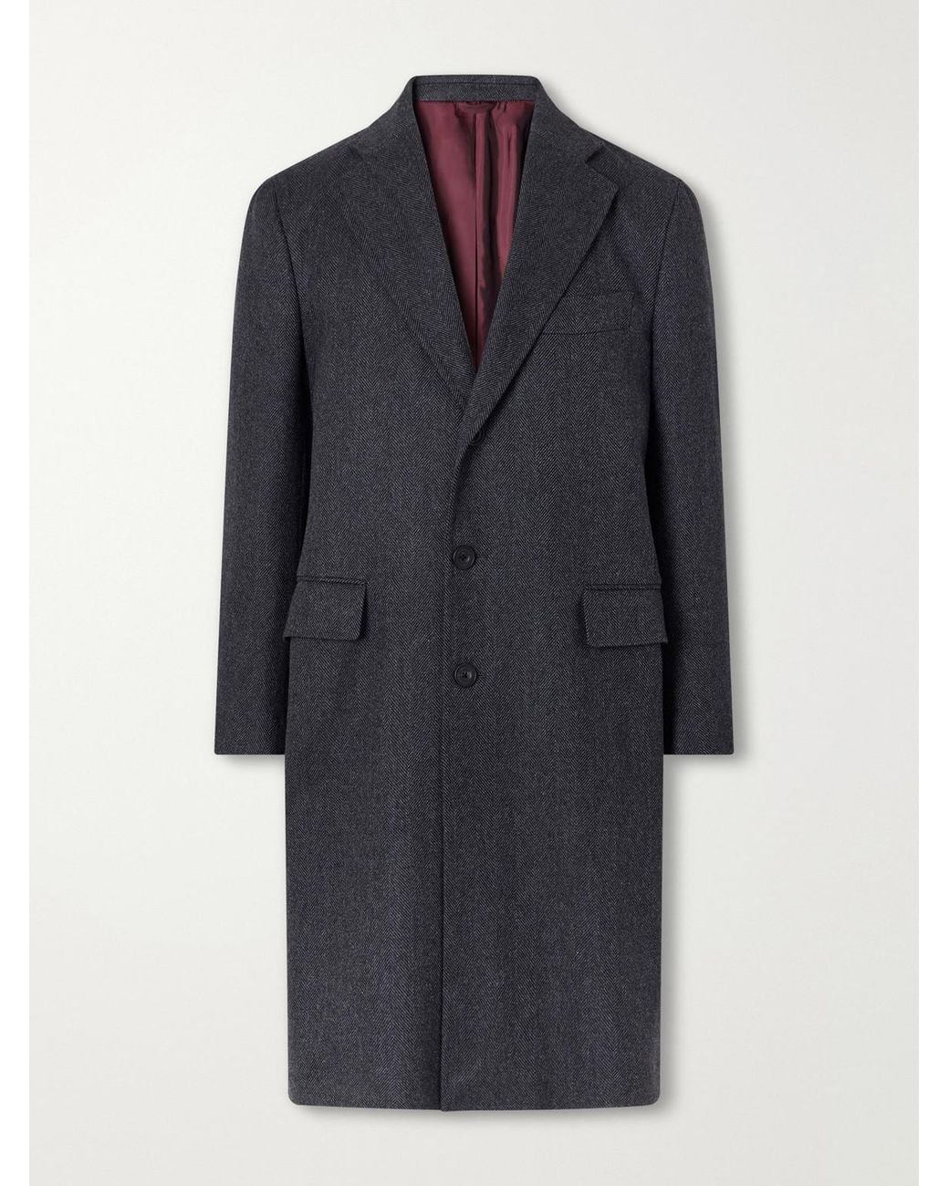 Rubinacci Blue Herringbone Virgin Wool Coat for men
