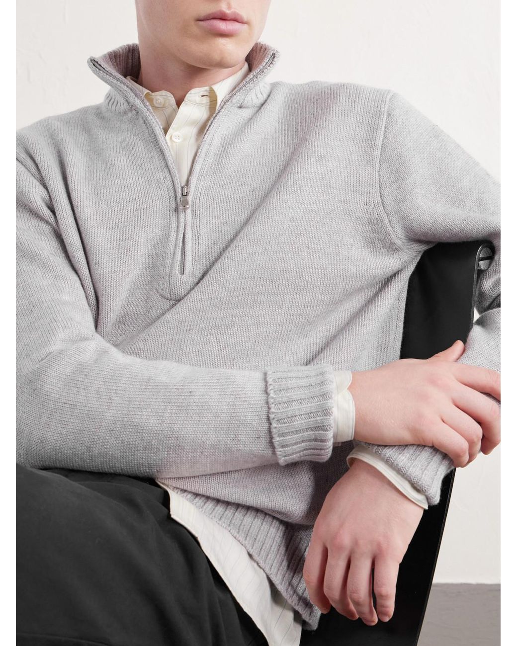 Inis Meáin White Wool And Linen-Blend Half-Zip Sweater for men