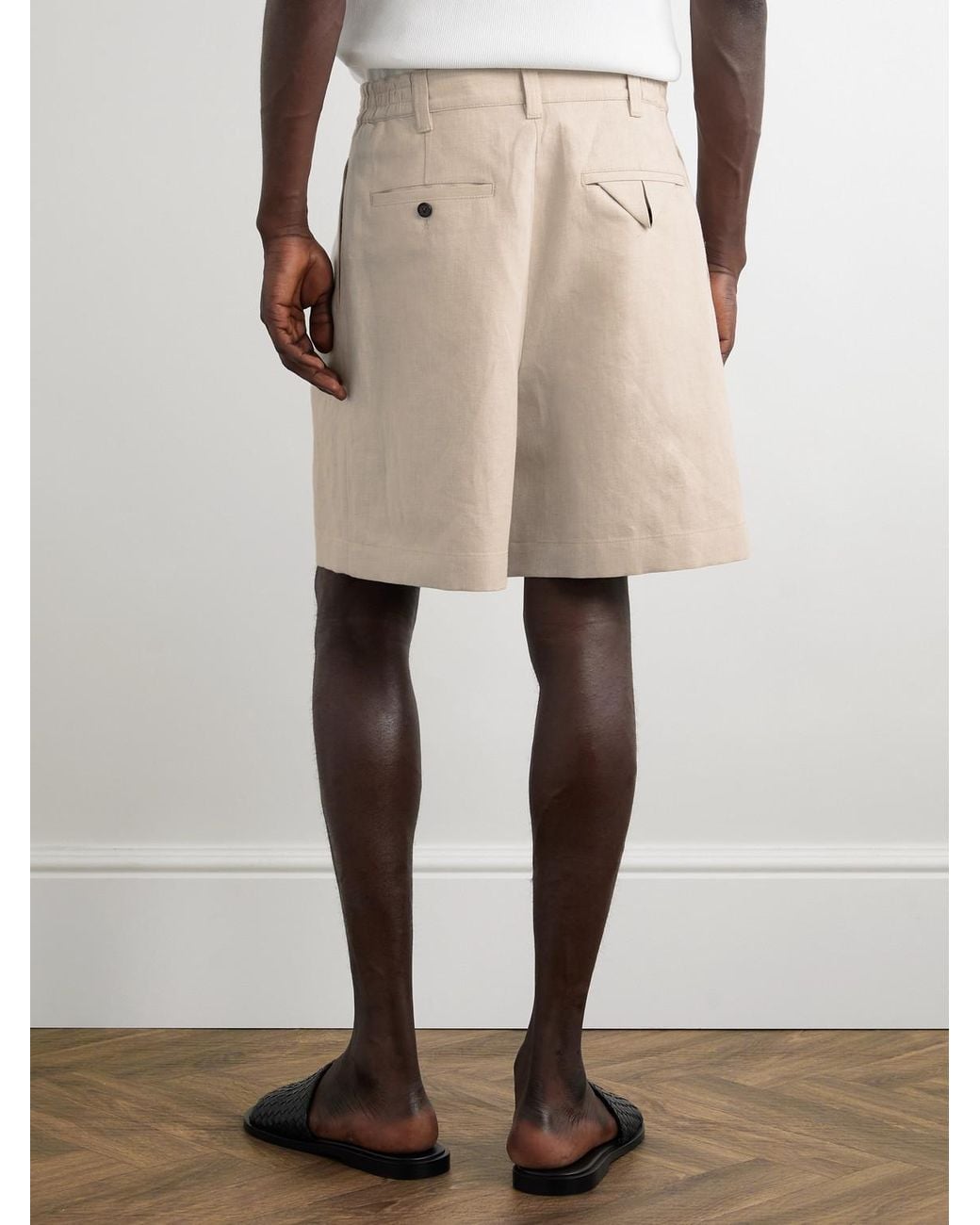 Bottega Veneta Natural Straight-Leg Pleated Linen And Cotton-Blend Twill Shorts for men