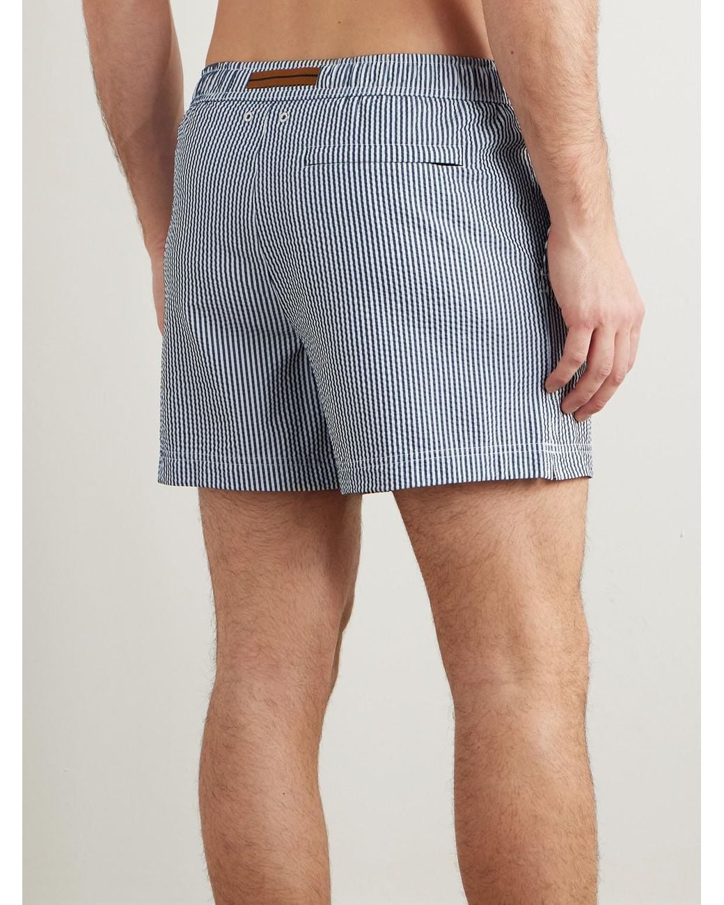 Zegna Blue Straight-Leg Mid-Length Striped Seersucker Shorts for men
