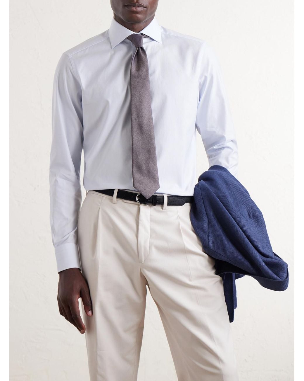 Zegna Blue Trofeo Cutaway-collar Cotton-poplin Shirt for men