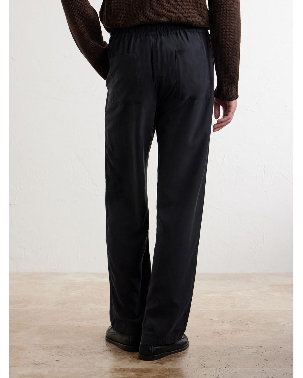 Saman Amel Blue Straight-Leg Silk Trousers for men
