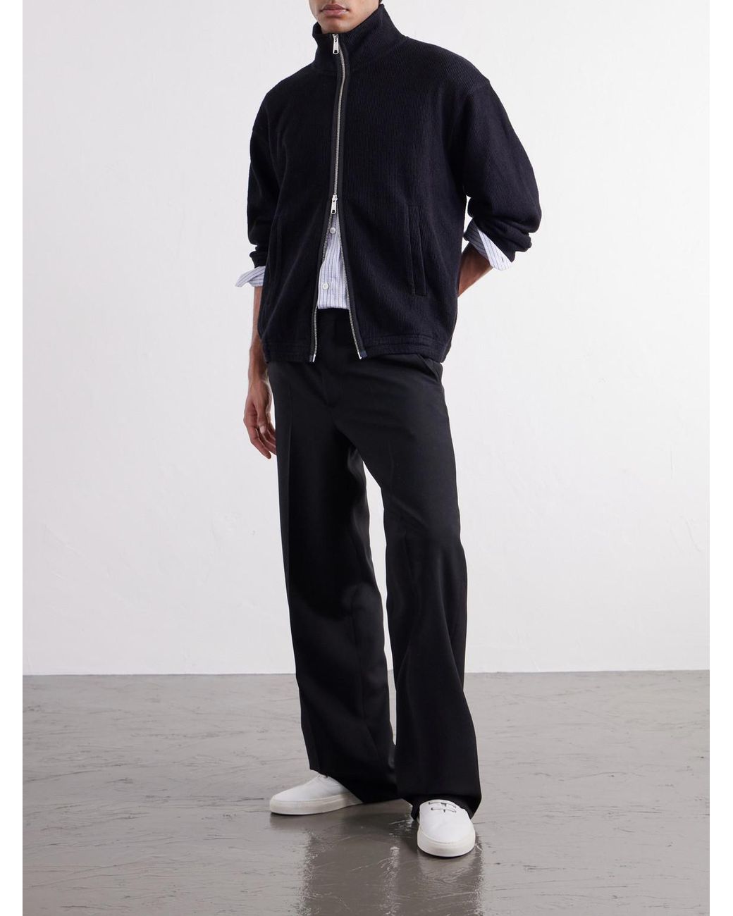 mfpen Blue Covet Ribbed Cotton-Jersey Zip-Up Sweatshirt for men