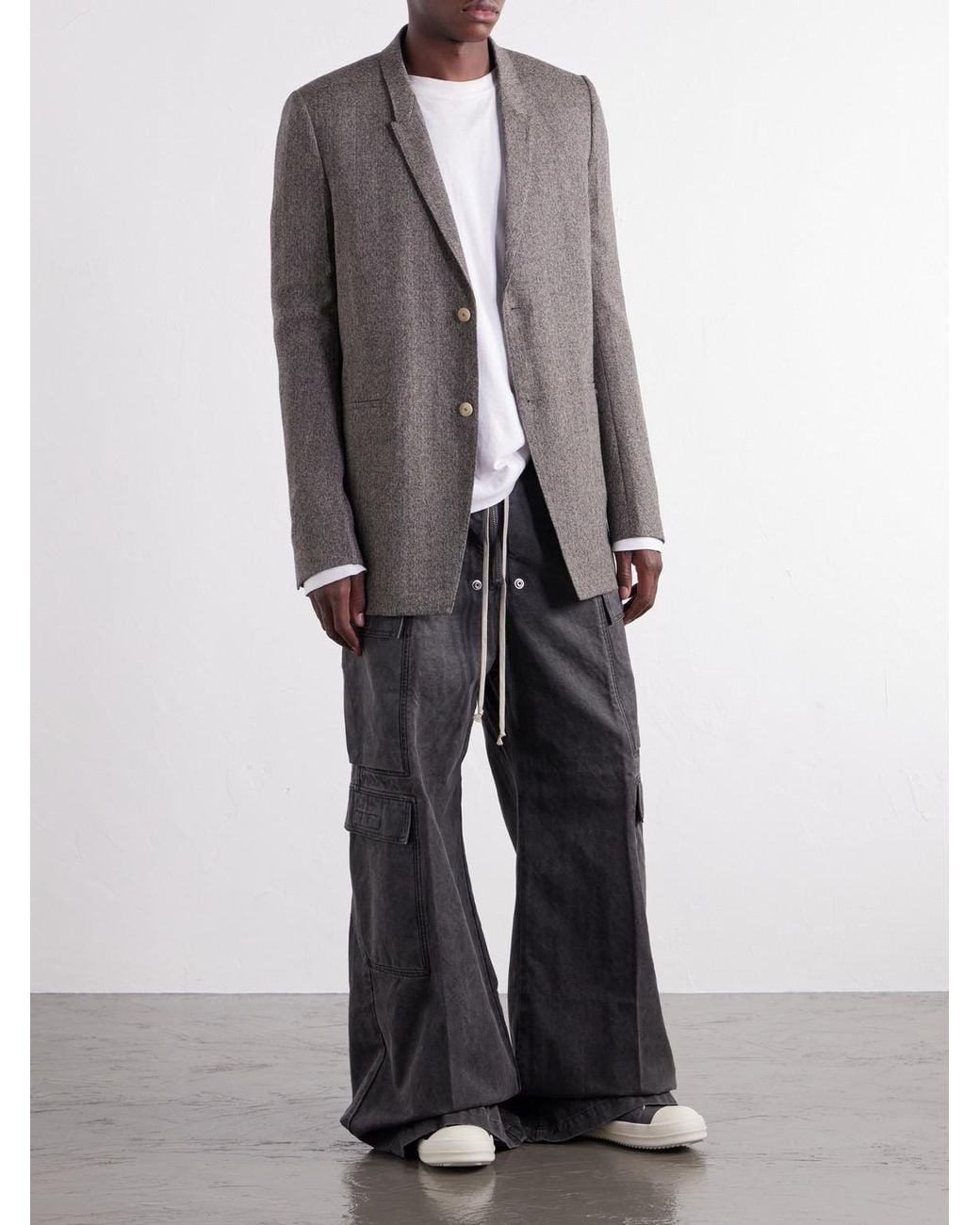 Rick Owens Gray Jumbo Belas Wide-Leg Cotton-Canvas Cargo Trousers for men
