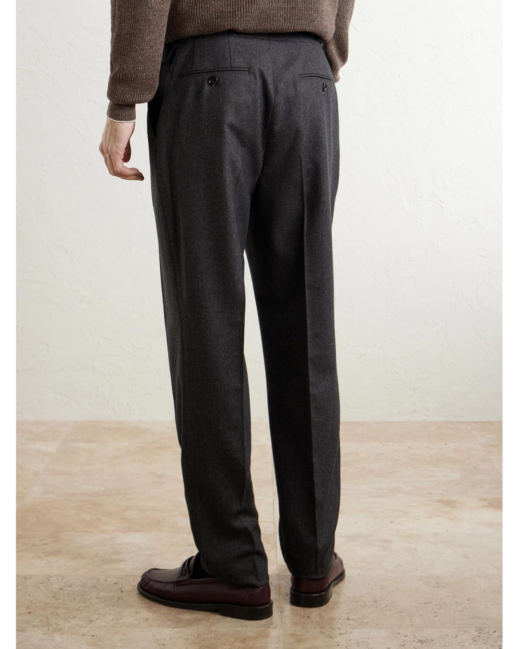 Brunello Cucinelli Blue Straight-Leg Pleated Wool Trousers for men