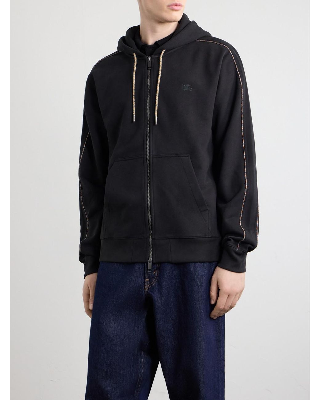 Burberry Blue Logo-Embroidered Cotton-Jersey Zip-Up Hoodie for men
