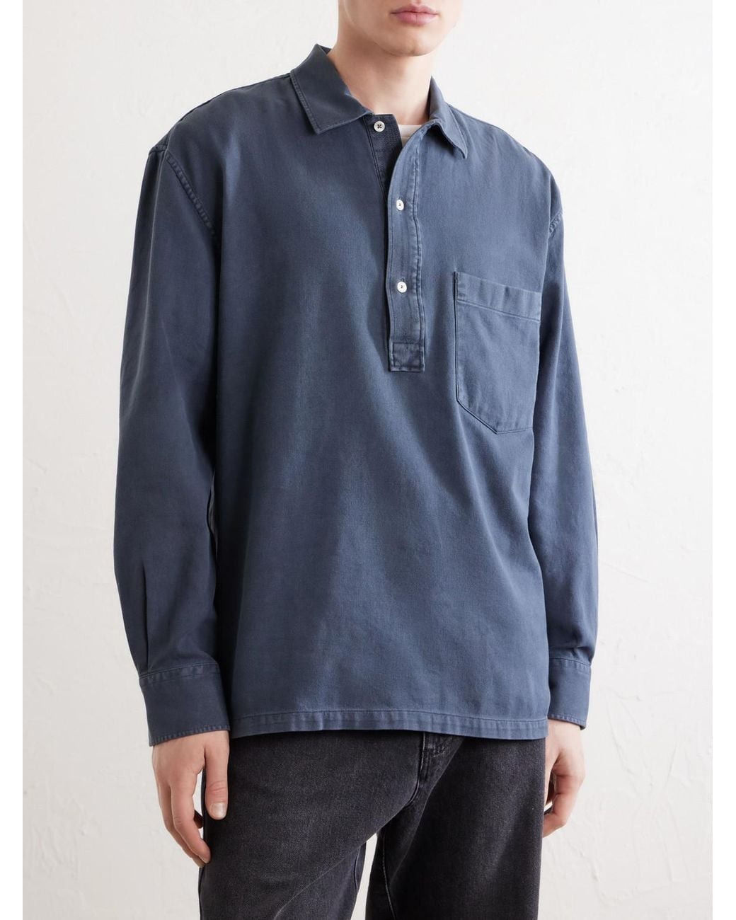 Officine Generale Blue Jordy Cotton-Twill Polo Shirt for men