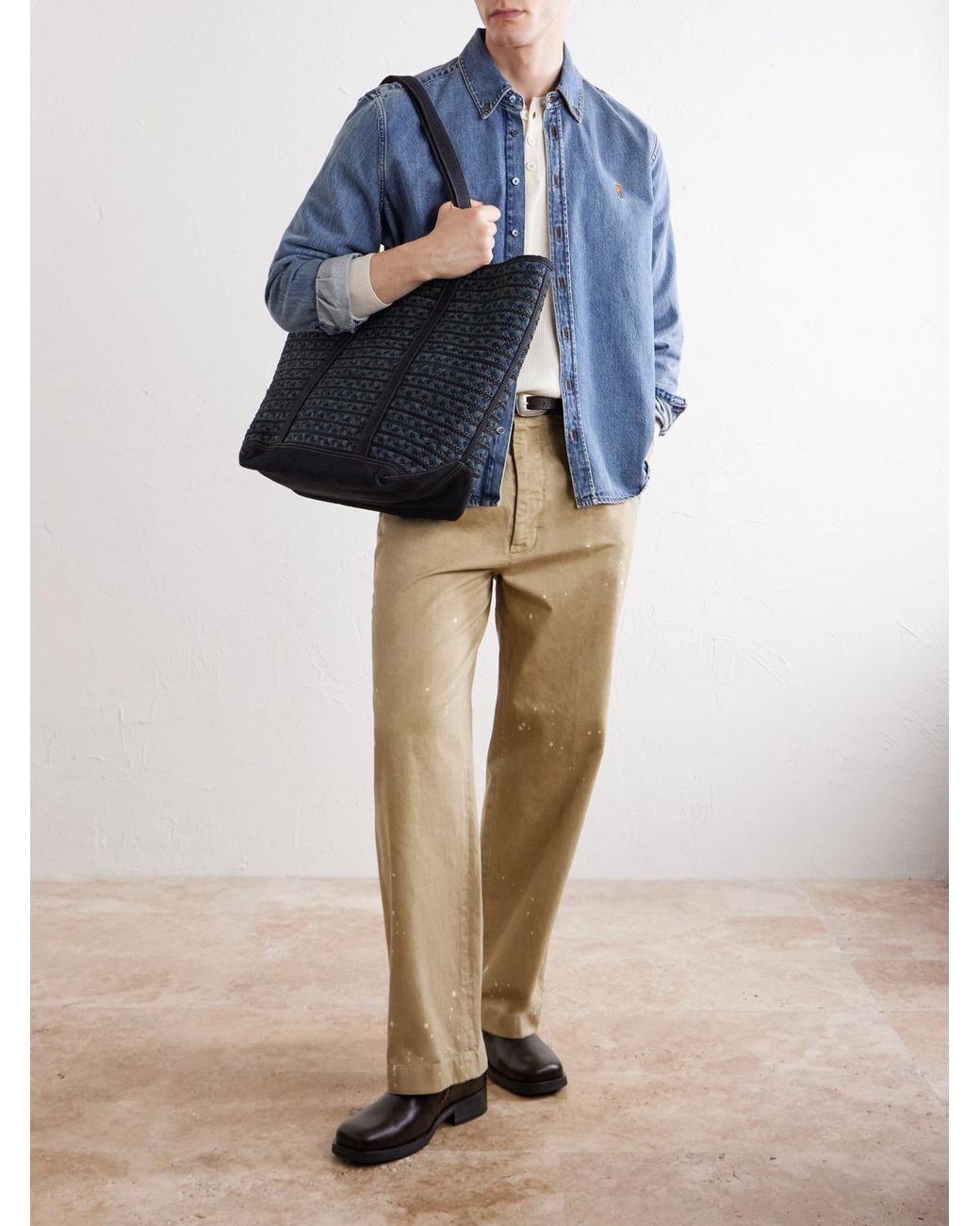 RRL Blue Banks Beach Medium Woven Tote for men