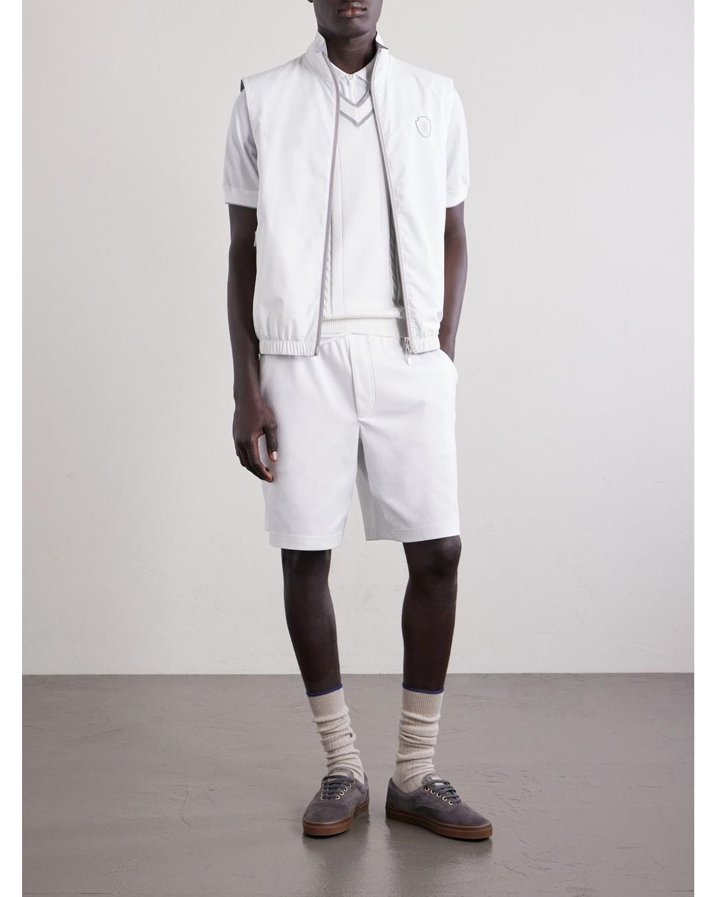 Brunello Cucinelli White Logo-Appliquéd Cotton Sweater Vest for men