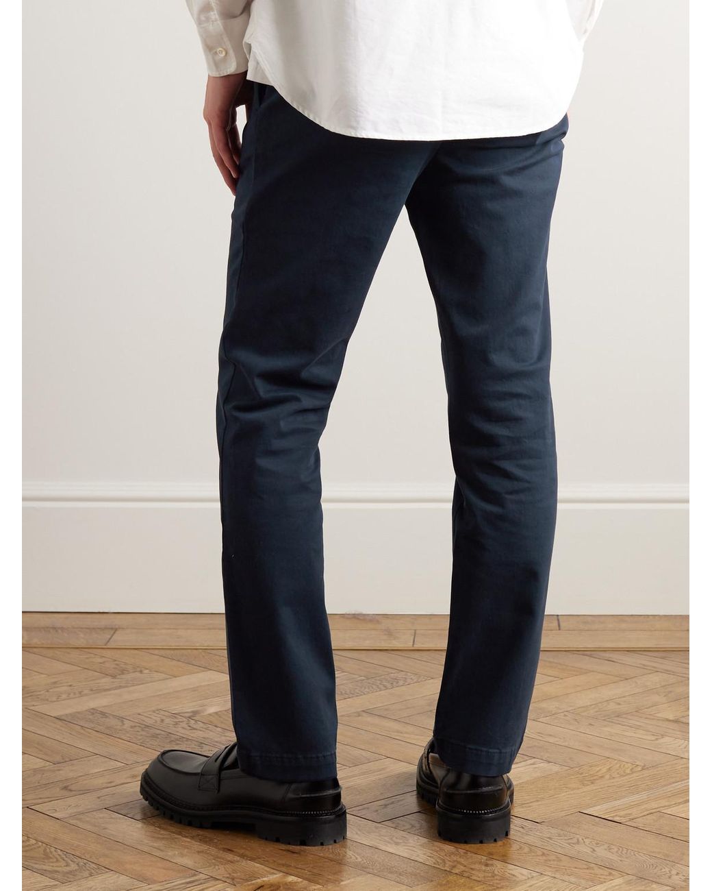 Mr P. Blue Straight-Leg Cotton-Blend Twill Drawstring Trousers for men
