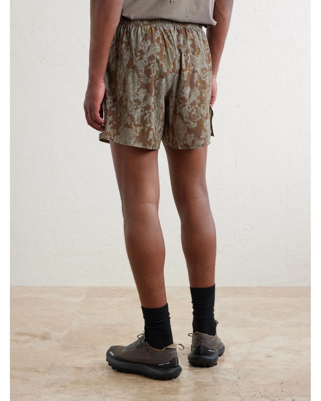 Satisfy Brown Straight-Leg Logo-Appliqu&Eacute;D 5&Quot; Space‑O&Trade; Shorts for men
