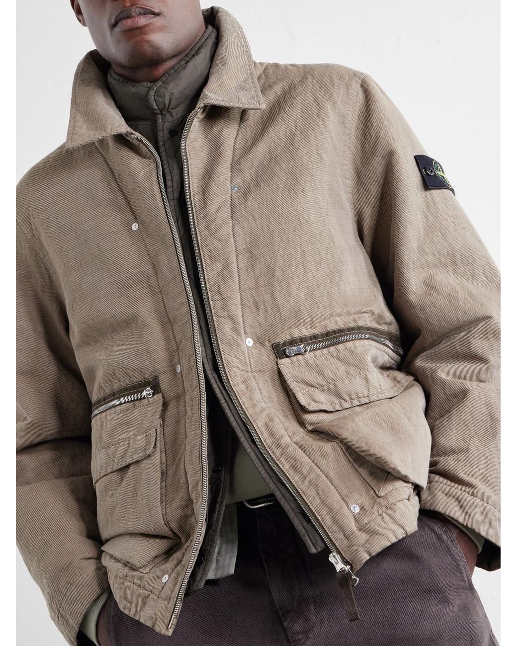Stone Island Natural Garment-Dyed Cotton-Tc-Blend Padded Twill Jacket for men