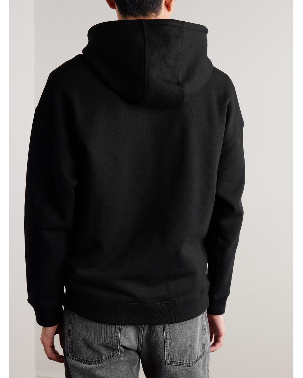 Loewe Black Logo-Embroidered Leather-Trimmed Cotton-Jersey Hoodie for men