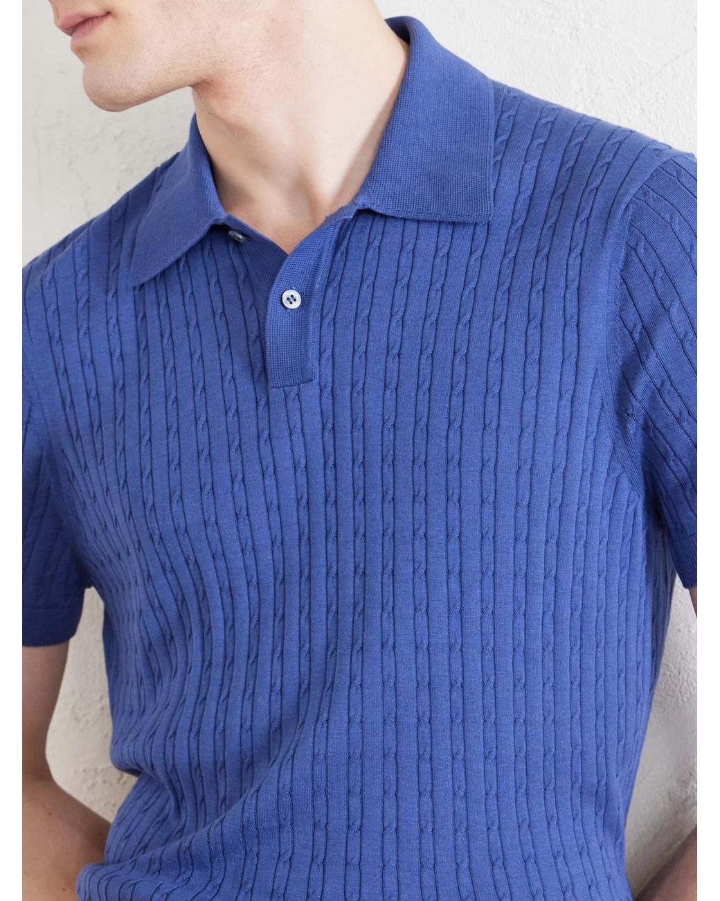 Dunhill Blue Cable-Knit Cotton And Mulberry Silk-Blend Polo Shirt for men