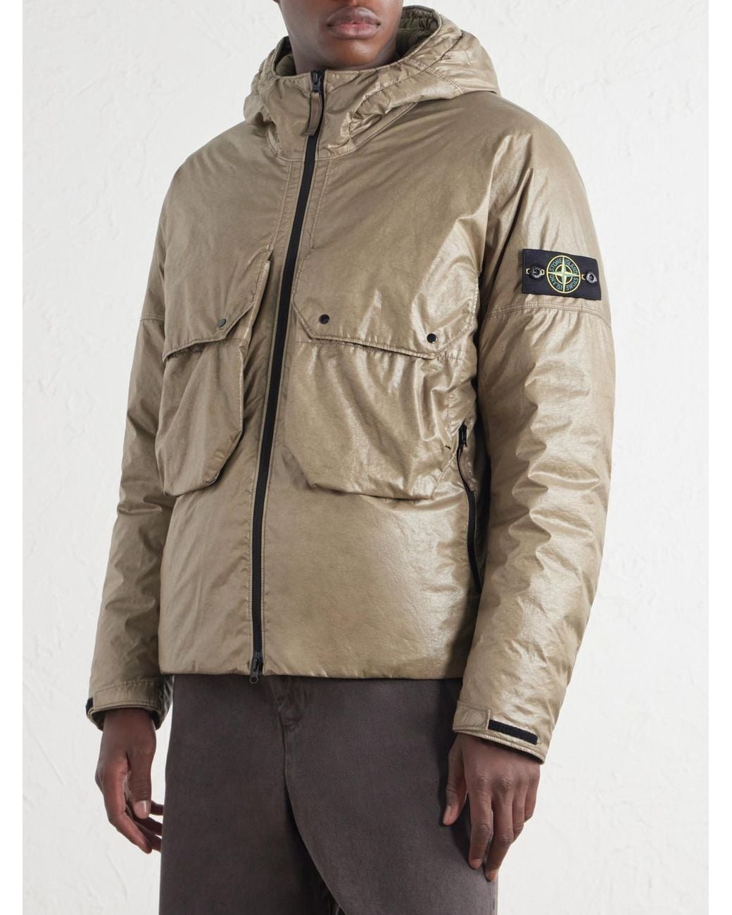 Stone Island Natural Logo-Appliquéd Padded Garment-Dyed Light Nylon 3L-Tc Hooded Down Jacket for men
