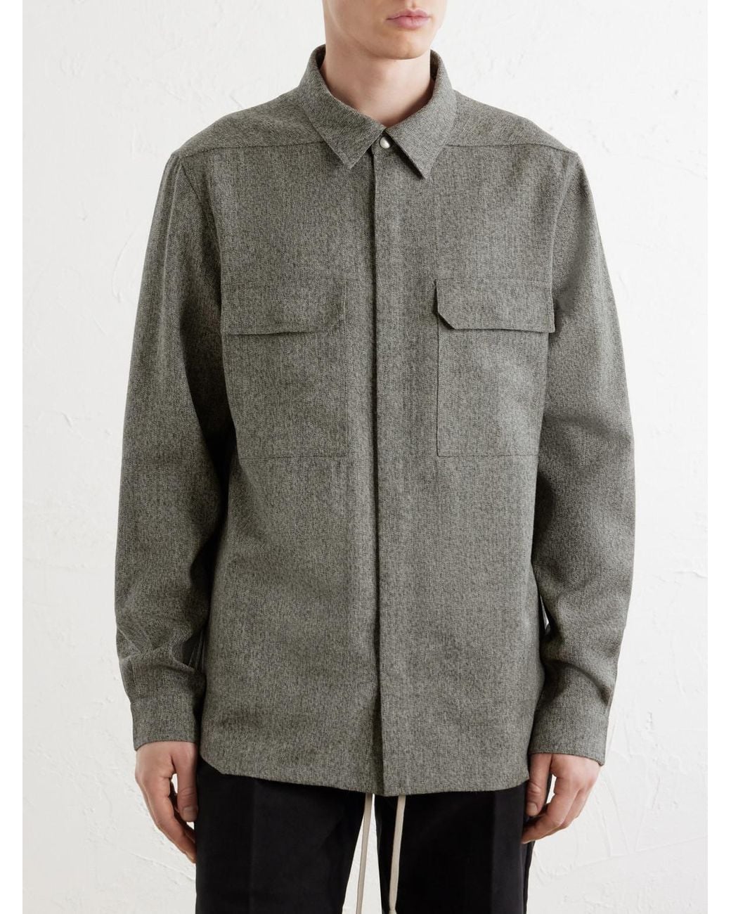 Rick Owens Gray Mélange Wool Overshirt for men