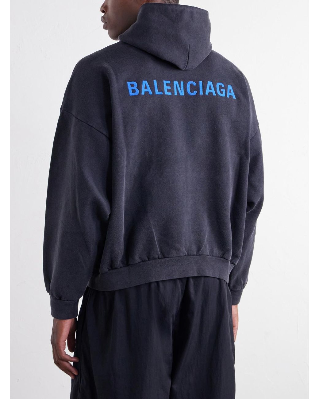 Balenciaga Blue Logo-embroidered Cotton-jersey Hoodie for men