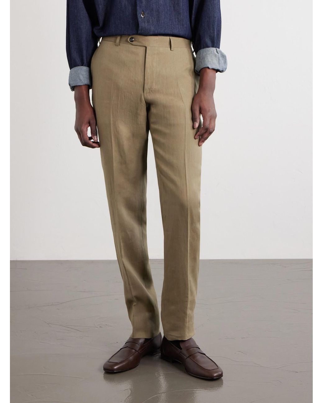 Canali Natural Straight-Leg Linen Suit Trousers for men