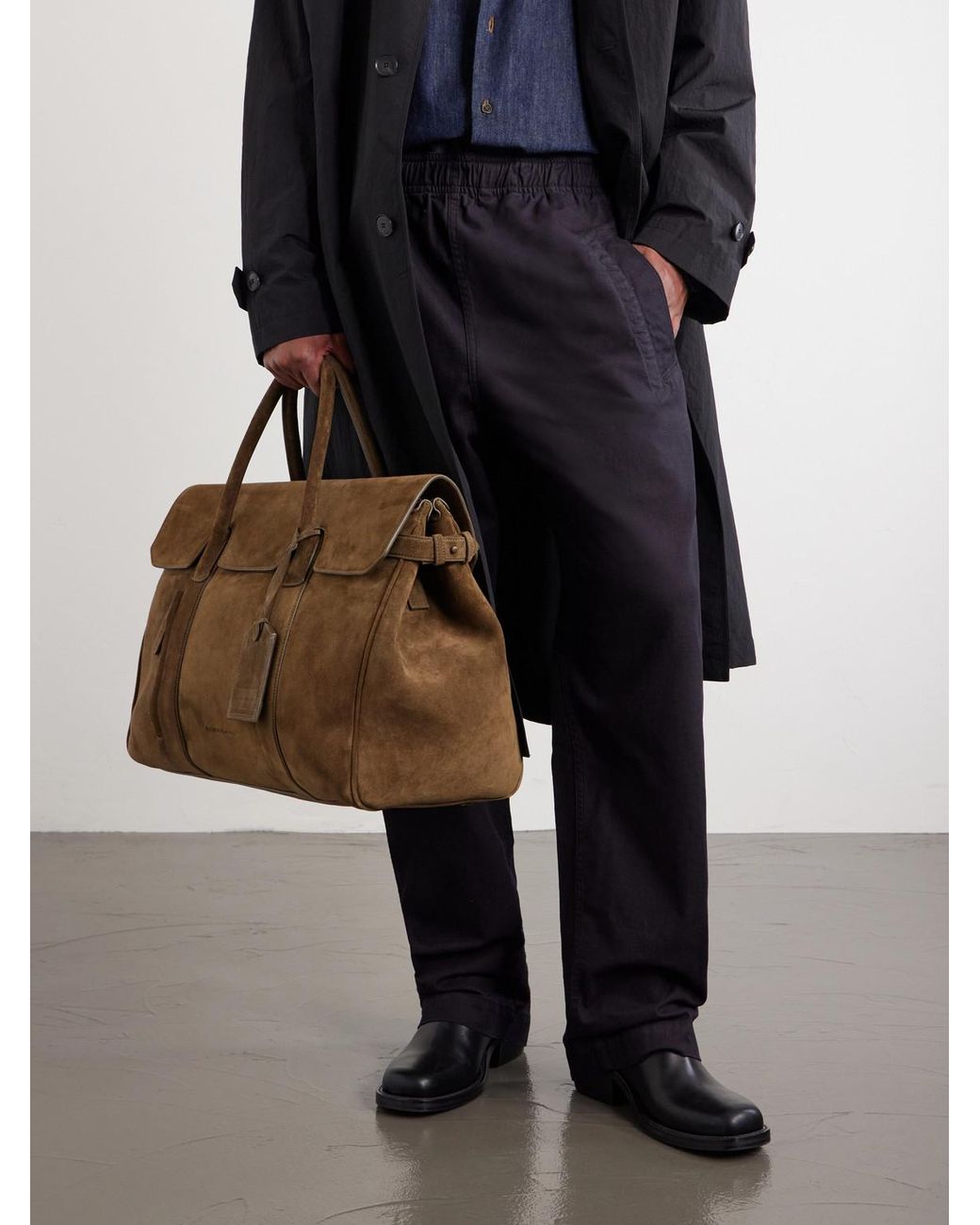 Officine Creative Brown Bostonian 001 Suede Weekend Bag for men