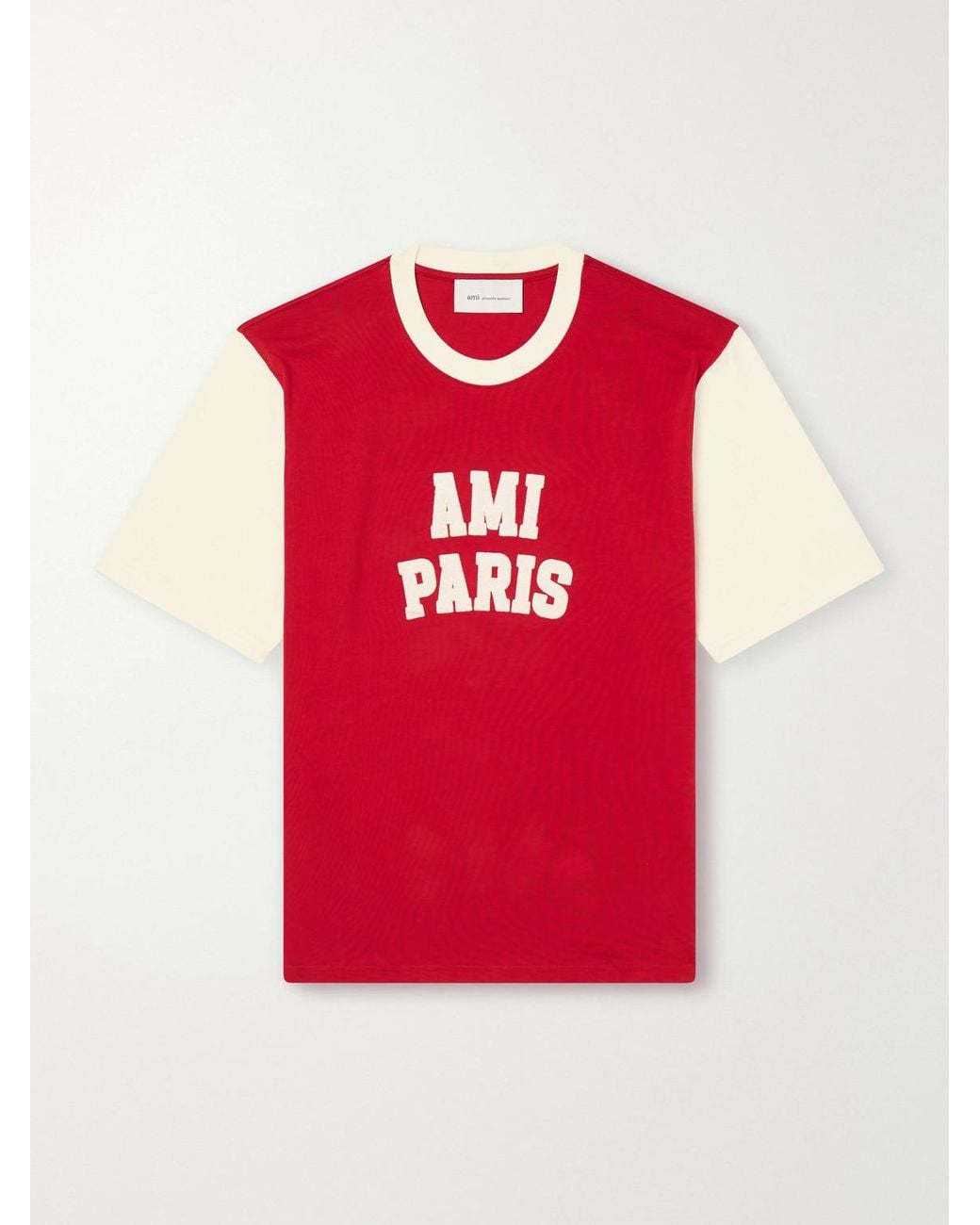 AMI Red Logo-Appliquéd Cotton-Jersey T-Shirt for men