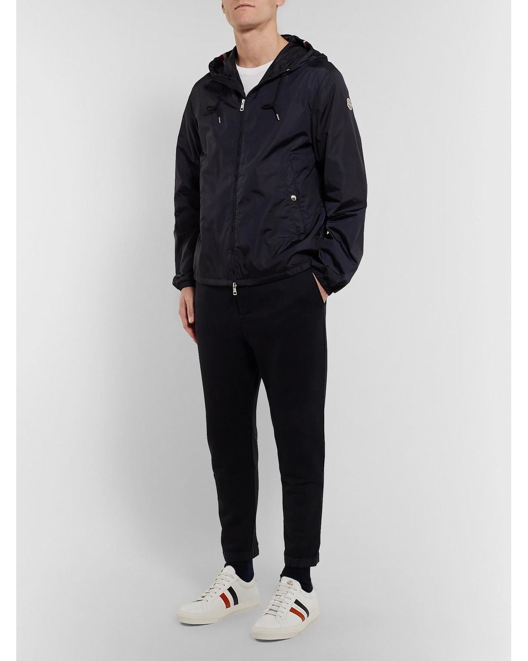 Moncler White New Monaco Striped Leather Sneakers for men