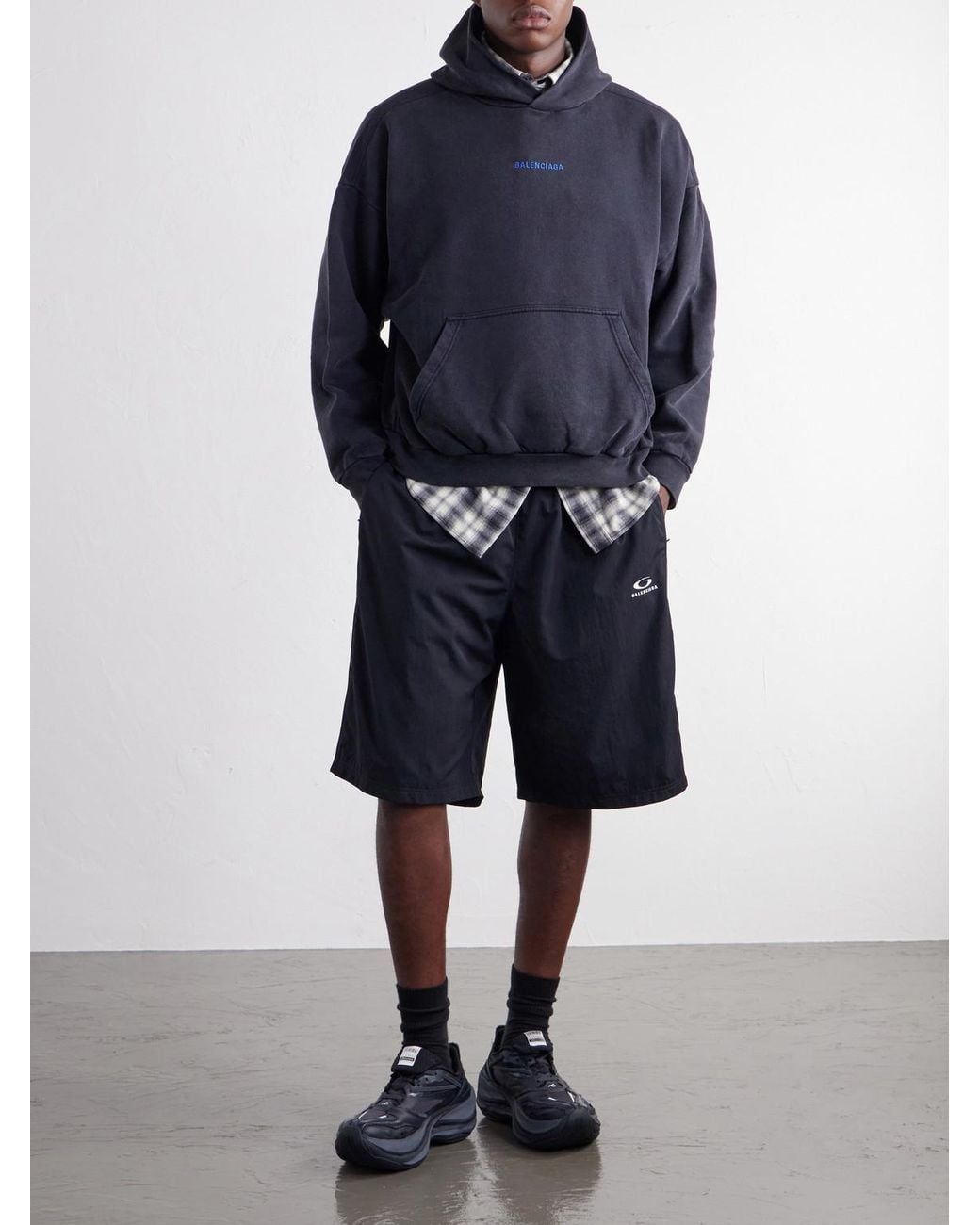 Balenciaga Blue Logo-embroidered Cotton-jersey Hoodie for men