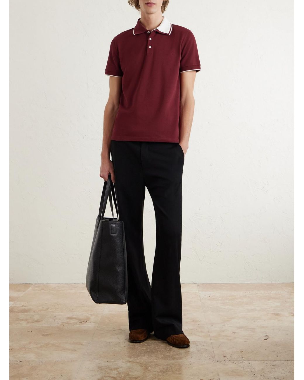 Saint Laurent Slim-Fit Logo-Embroidered Cotton-Piqué Polo Shirt for men