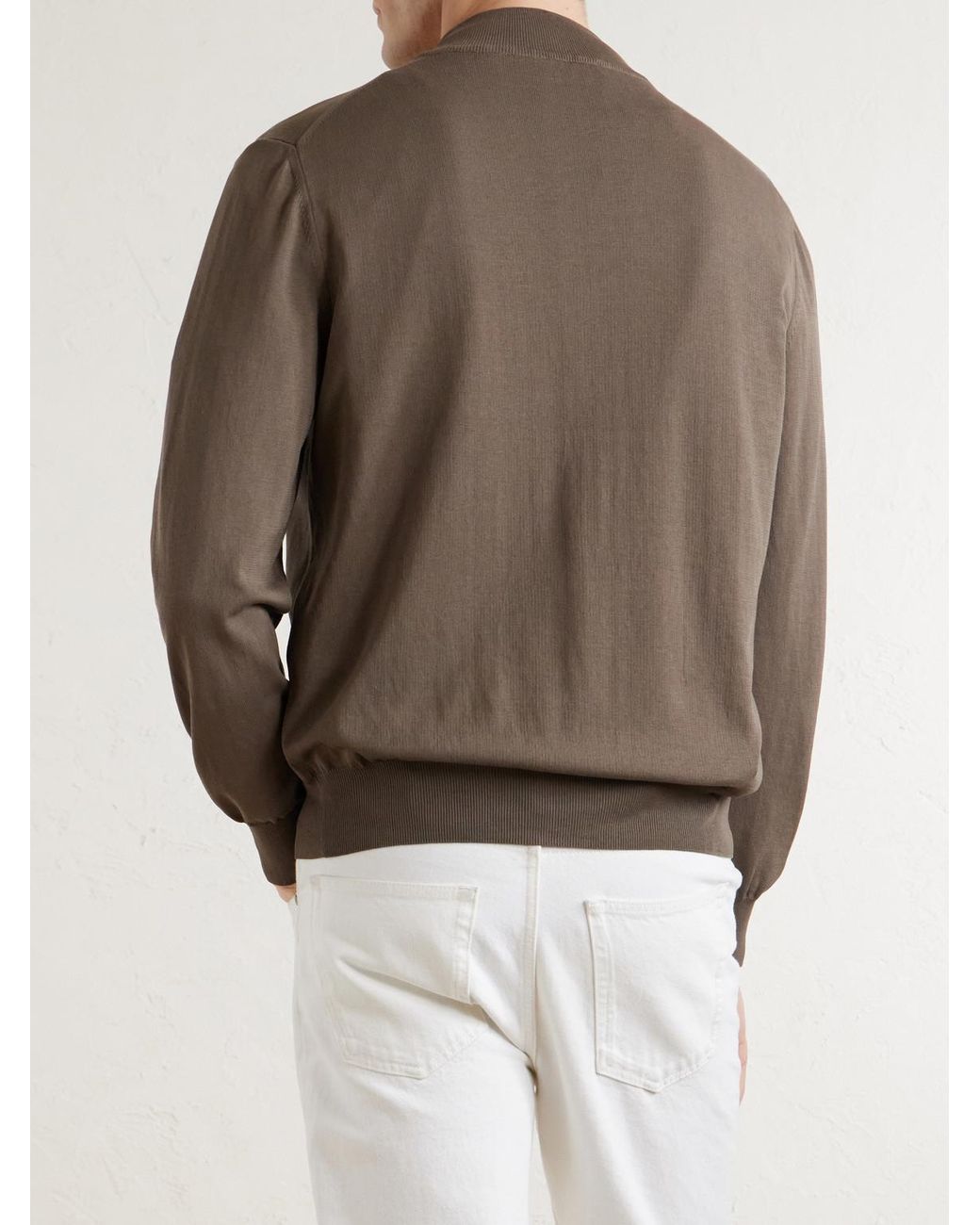Canali Brown Slim-Fit Cotton Zip-Up Sweater for men