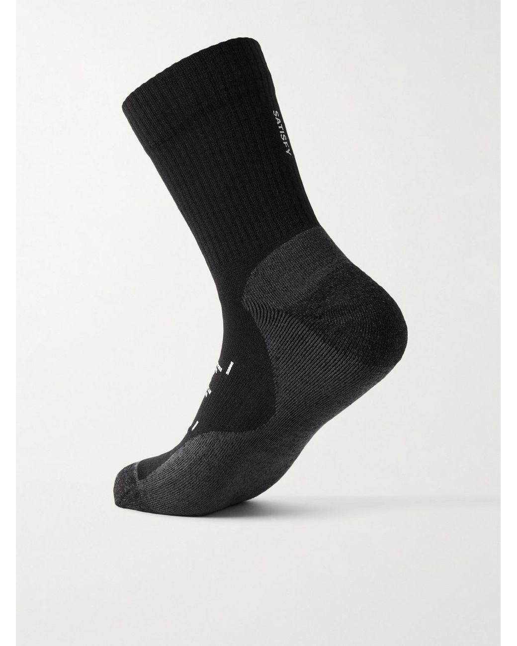 Satisfy Black Stretch Merino Wool-Blend Socks for men