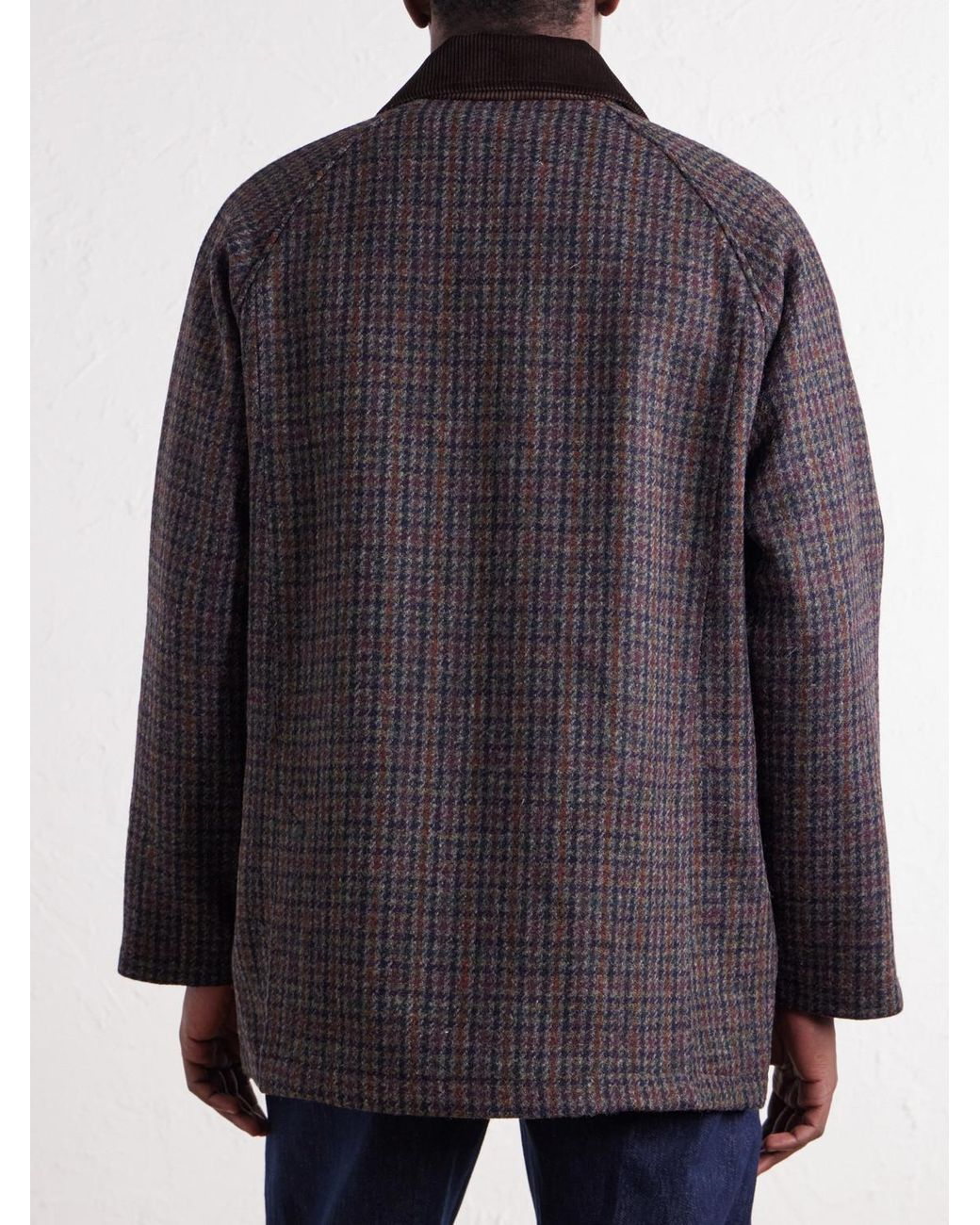 De Bonne Facture Black Checked Corduroy-Trimmed Wool-Tweed Jacket for men