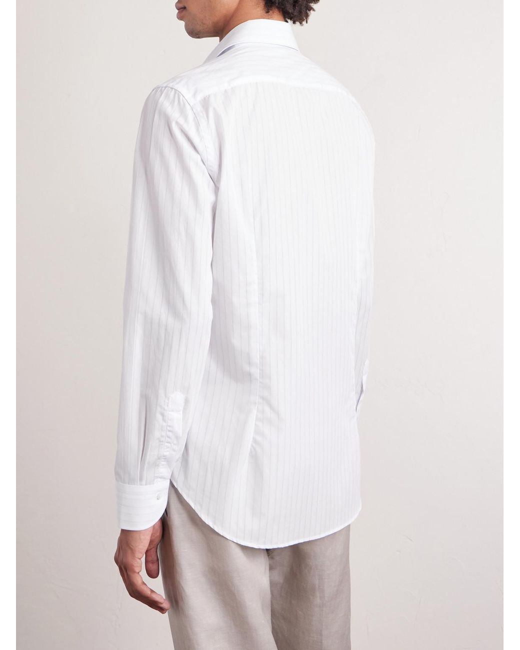 Canali White Pinstriped Cotton Shirt for men