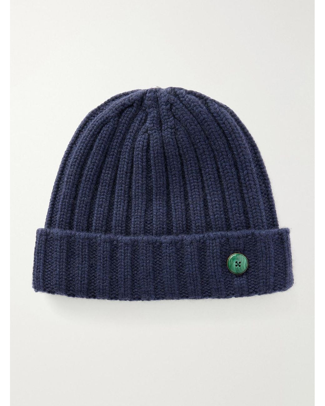 God's True Cashmere Blue Malachite-Embellished Ribbed Cashmere Beanie for men