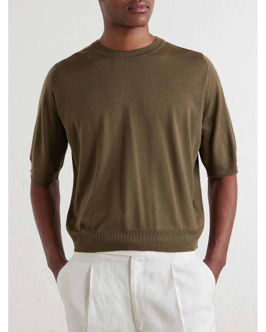 John Smedley Green Bill Nighy Merino Wool T-Shirt for men