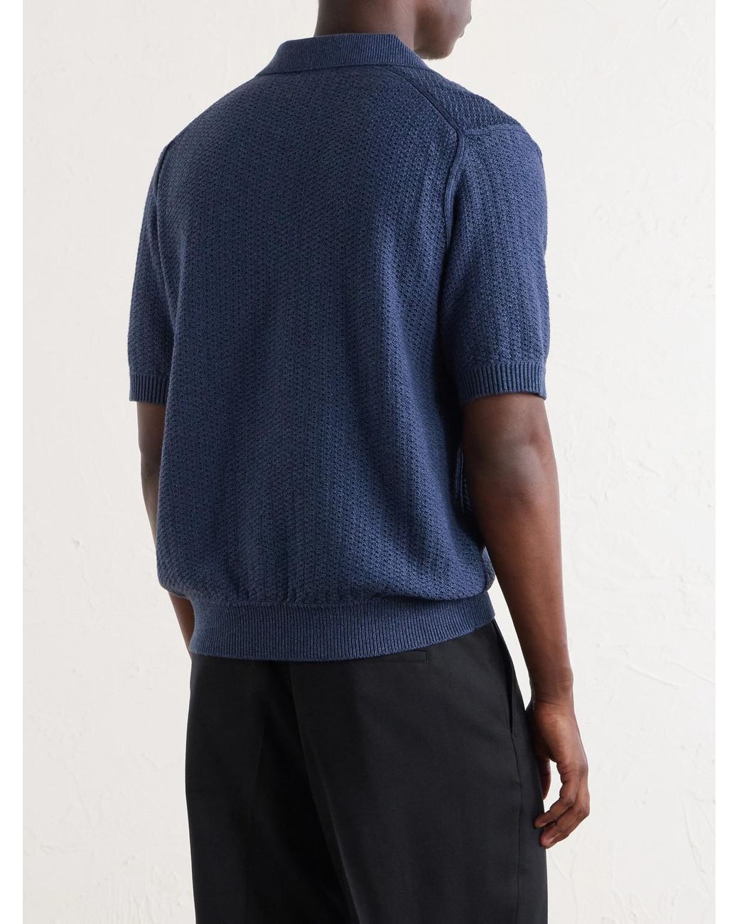 Sunspel Blue Vintage Cotton-Mesh Polo Shirt for men