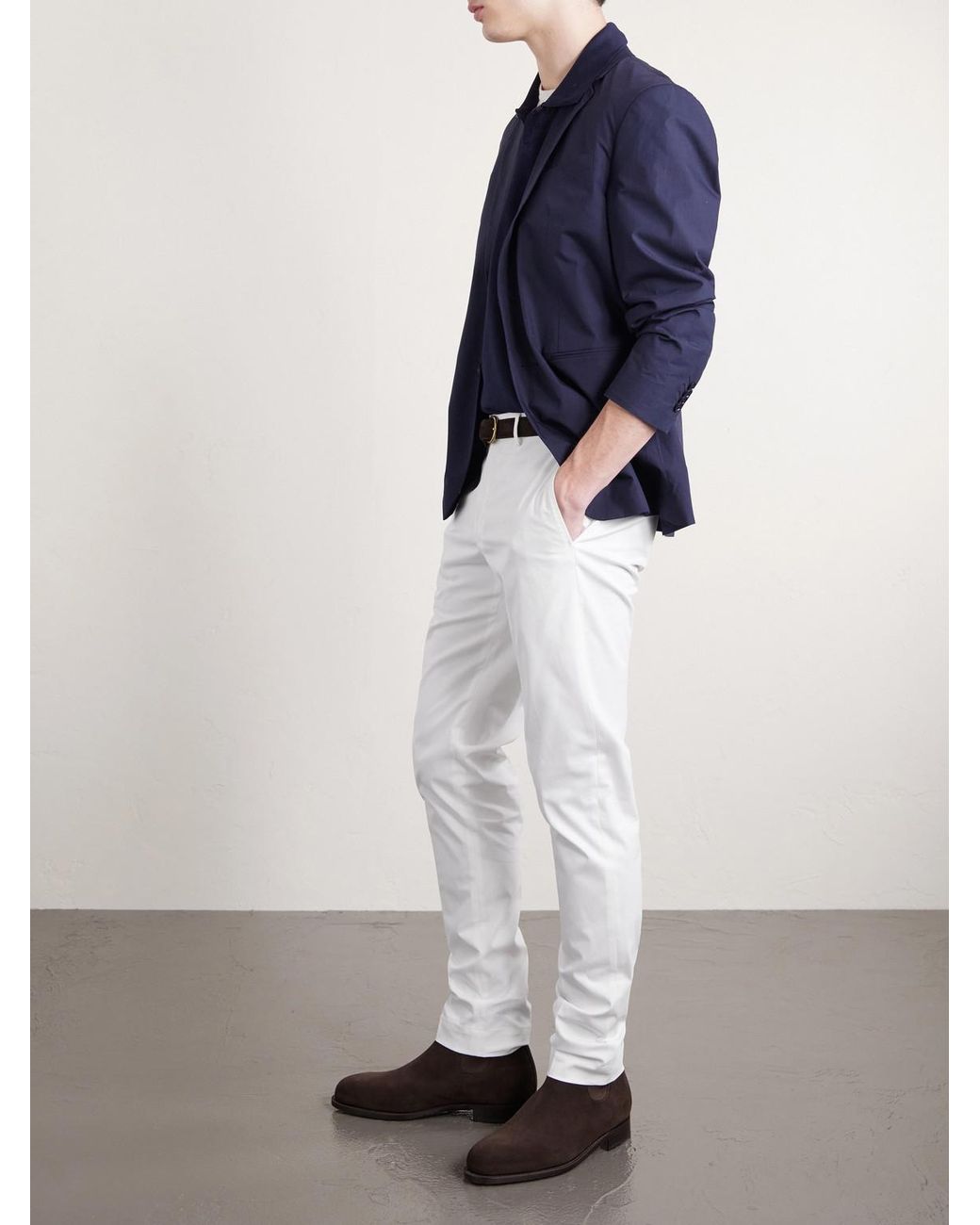 Slowear White Tapered Stretch-cotton Trousers for men