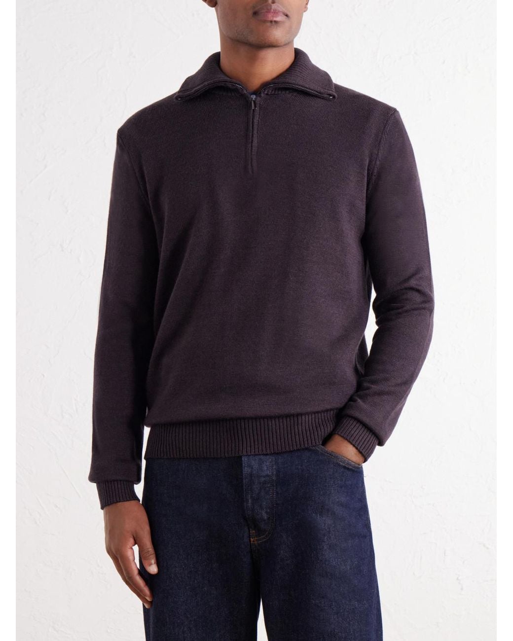 Altea Blue Half-Zip Virgin Wool Sweater for men